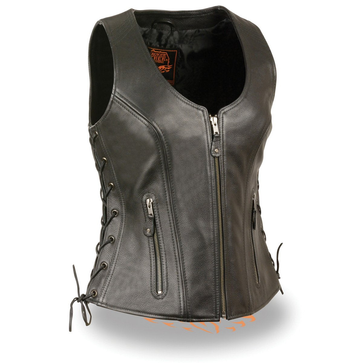 Milwaukee Leather MLL4531 Black Women's Open Neck Side Lace Front Zipper Leather Vest with Gun Pockets - Milwaukee Leather Womens Leather Vests