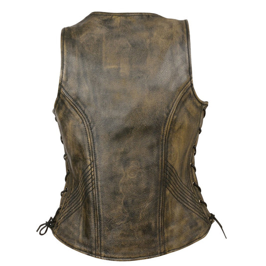 Women's Multi-Pocket Concealed Pocket Leather Vest #VL2675GLK