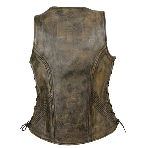 Milwaukee Leather MLL4531 Brown Women's Open Neck Side Lace Front Zipper Leather Vest with Gun Pockets - Milwaukee Leather Womens Leather Vests