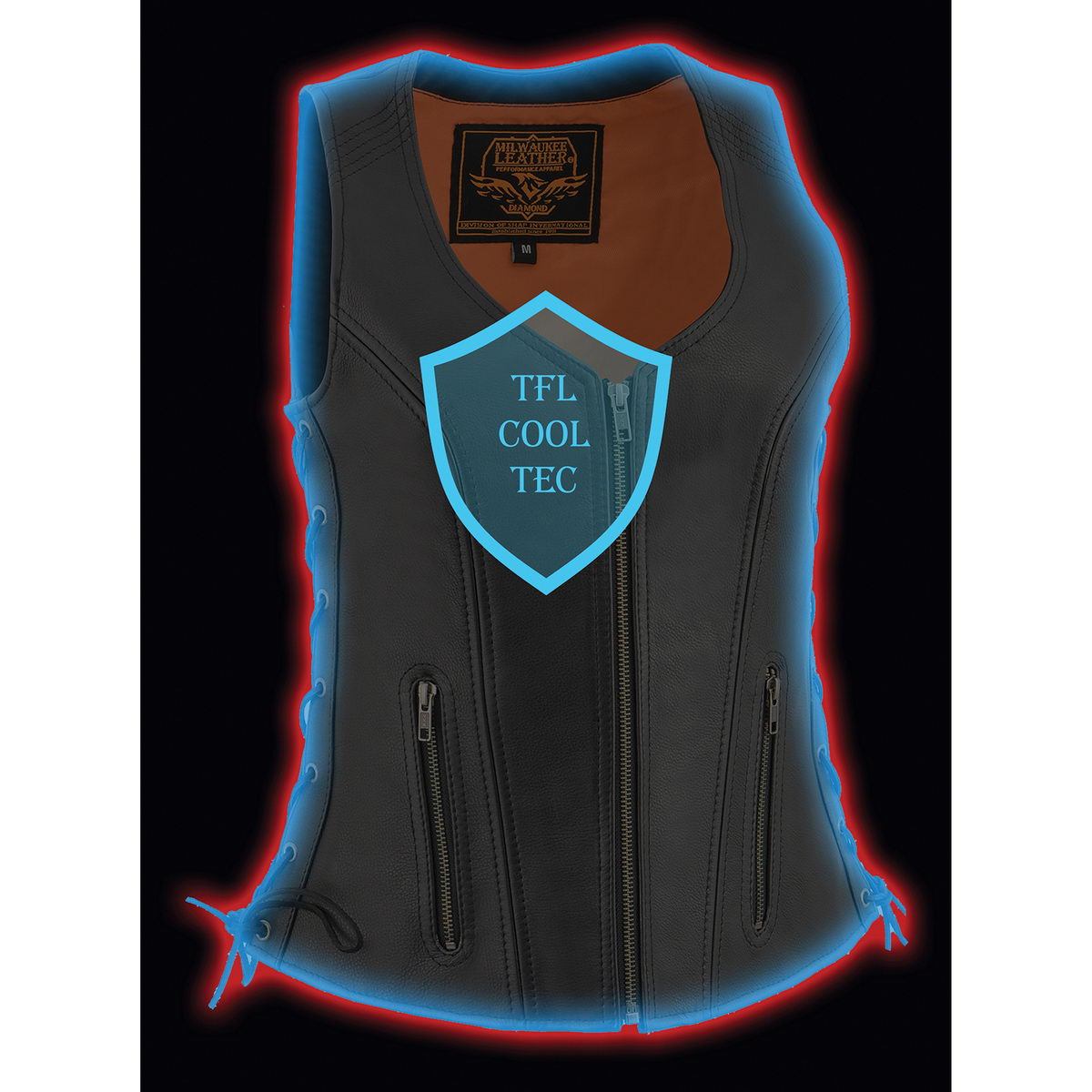 Milwaukee Leather MLM3502 Women’s Black ‘Cool-Tec’ Leather Open Neck Vest