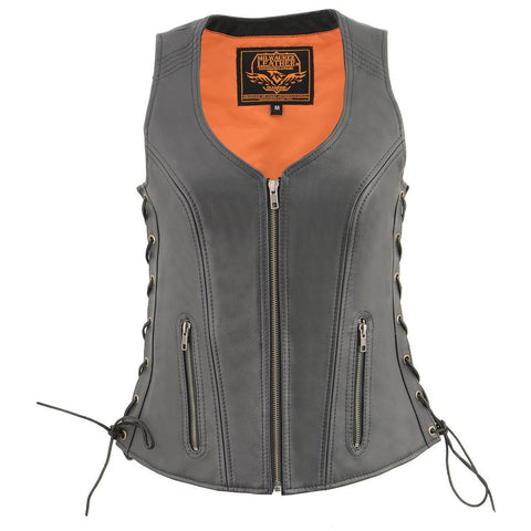 Milwaukee Leather MLL4532 Women's Side Laced Premium Black Leather Motorcycle Rider Vest w/ Cool-Tec Leather Treatement