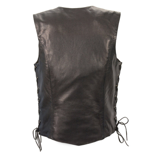 Milwaukee Leather MLL4546 Ladies Black Lightweight Side Laced Four Snap Leather Vest - Milwaukee Leather Womens Leather Vests