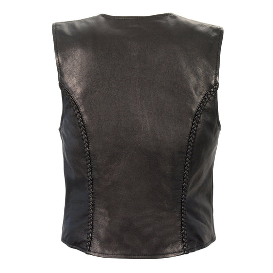 Milwaukee Leather MLL4550 Ladies Black Braided Lightweight Leather Vest with Zipper Closure - Milwaukee Leather Womens Leather Vests
