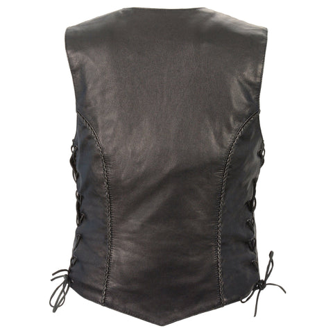 Milwaukee Leather MLL4560 Ladies Black Braided Leather Vest with Side Laces - Milwaukee Leather Womens Leather Vests