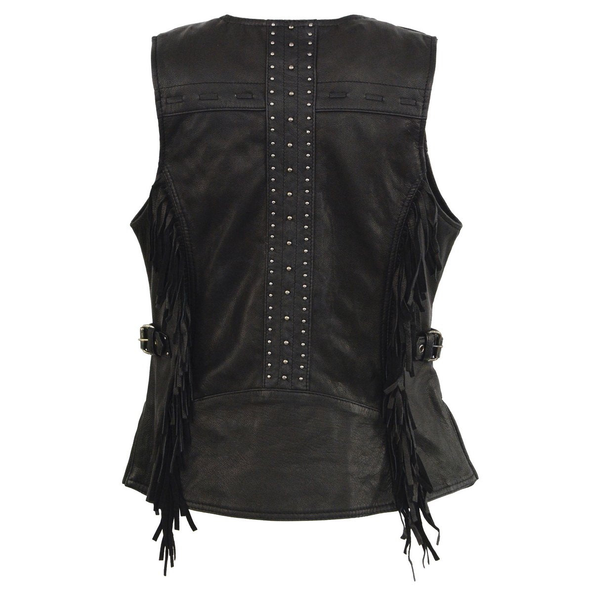 Milwaukee Leather MLL4565 Women's Black Fringed Leather Vest with Gun Pockets - Milwaukee Leather Womens Leather Vests