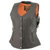 Milwaukee Leather MLL4565 Women's Black Fringed Leather Rivet Detail Side Buckle and Zipper Motorcycle Rider Vest