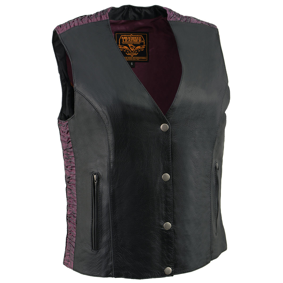 Milwaukee Leather MLL4570 Ladies Black and Purple 'Studded Phoenix' Leather Vest