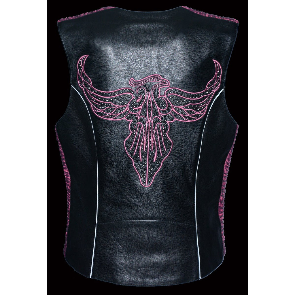 Milwaukee Leather MLL4570 Ladies 'Studded Phoenix' Black and Purple Leather Vest - Milwaukee Leather Womens Leather Vests