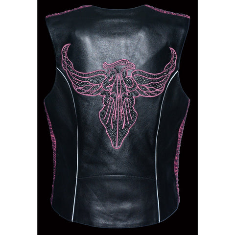 Milwaukee Leather MLL4570 Ladies 'Studded Phoenix' Black and Purple Leather Vest - Milwaukee Leather Womens Leather Vests