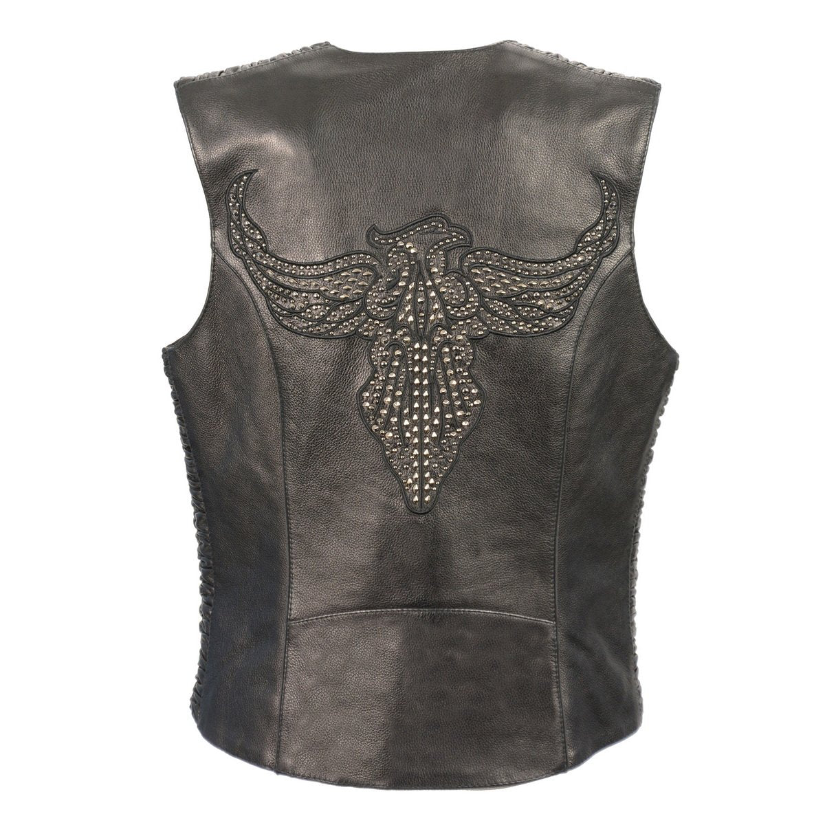 Milwaukee Leather MLL4570 Ladies 'Studded Phoenix' Black Leather Vest with Snap Button Closure - Milwaukee Leather Womens Leather Vests
