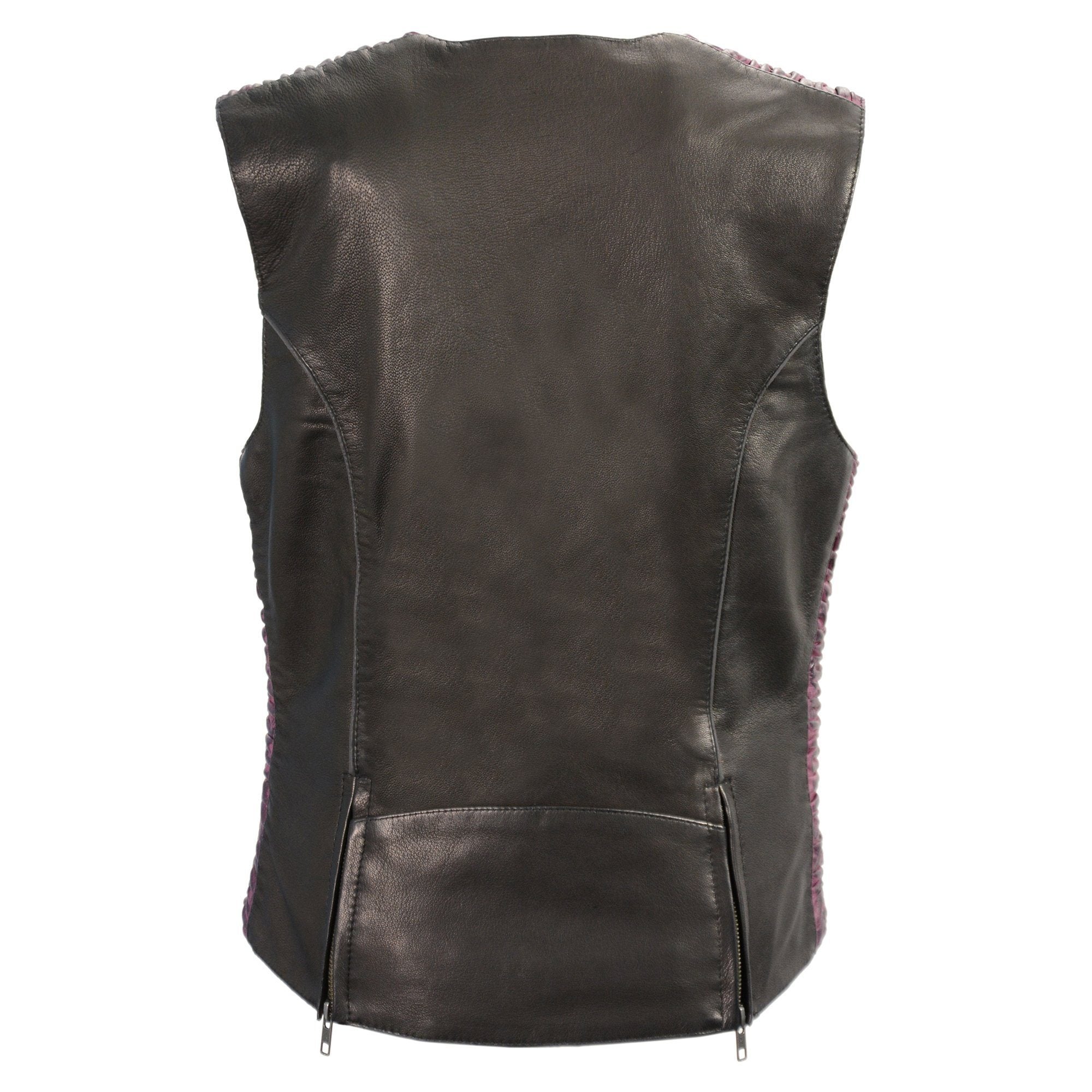Milwaukee Leather MLL4571 Ladies 'Crinkled' Black and Pink Lightweight Leather Vest - Milwaukee Leather Womens Leather Vests