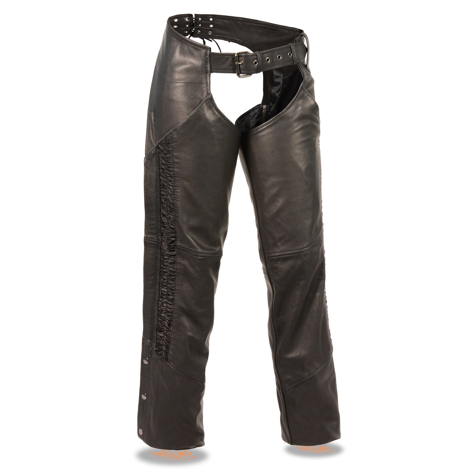 Milwaukee Leather MLL6501 Ladies 'Crinkled' Black Leather Lightweight Low Rise Chaps - Milwaukee Leather Womens Leather Chaps