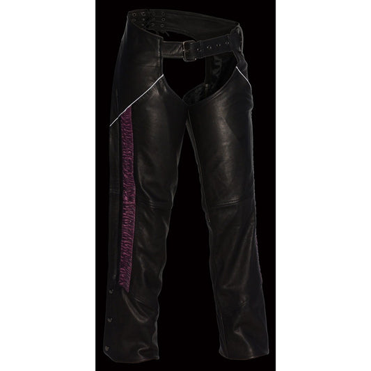 Milwaukee Leather MLL6501 Ladies 'Crinkled' Black and Pink Leather Lightweight Low Rise Chaps - Milwaukee Leather Womens Leather Chaps
