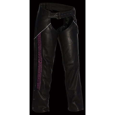 Milwaukee Leather MLL6501 Ladies 'Crinkled' Black and Purple Leather Lightweight Low Rise Chaps - Milwaukee Leather Womens Leather Chaps
