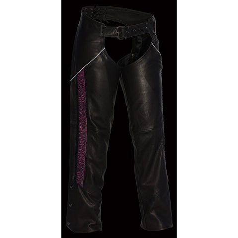 Milwaukee Leather MLL6501 Ladies 'Crinkled' Black and Pink Leather Lightweight Low Rise Chaps - Milwaukee Leather Womens Leather Chaps