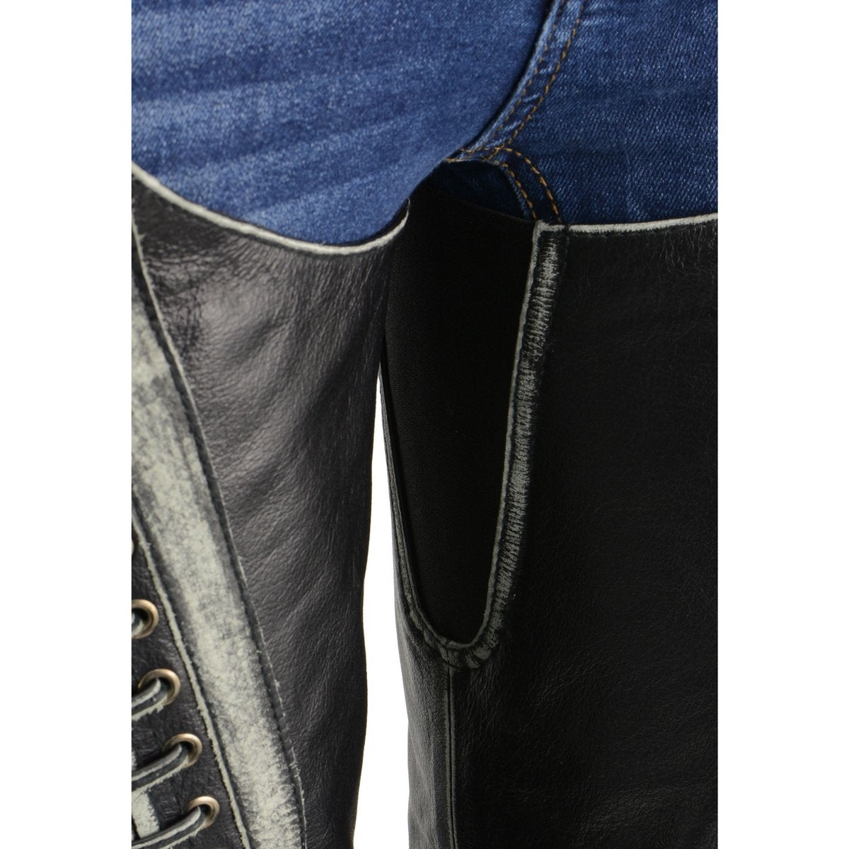Milwaukee Leather MLL6526 Women 'Laced' Distressed Black Leather Chaps - Milwaukee Leather Womens Leather Chaps