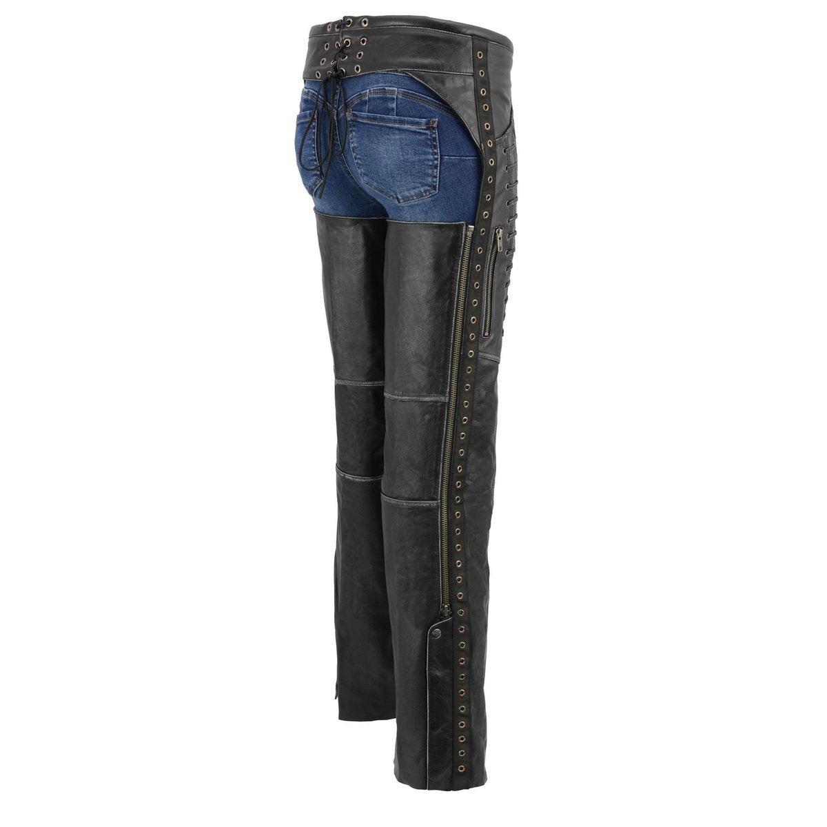 Milwaukee Leather MLL6526 Women 'Laced' Distressed Black Leather Chaps - Milwaukee Leather Womens Leather Chaps