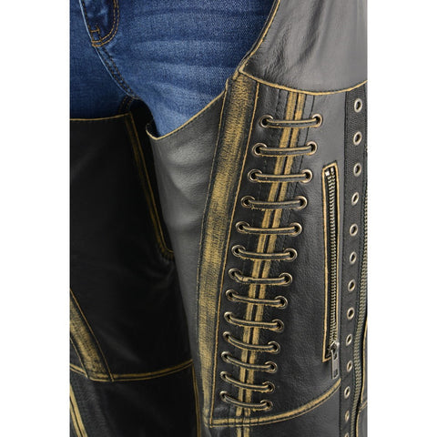 Milwaukee Leather MLL6527 Women's 'Laced' Distressed Brown Leather Chaps - Milwaukee Leather Womens Leather Chaps