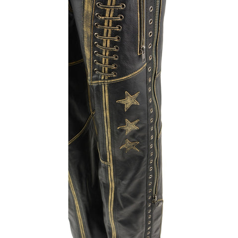 Milwaukee Leather MLL6527 Women's 'Laced' Distressed Brown Leather Chaps - Milwaukee Leather Womens Leather Chaps