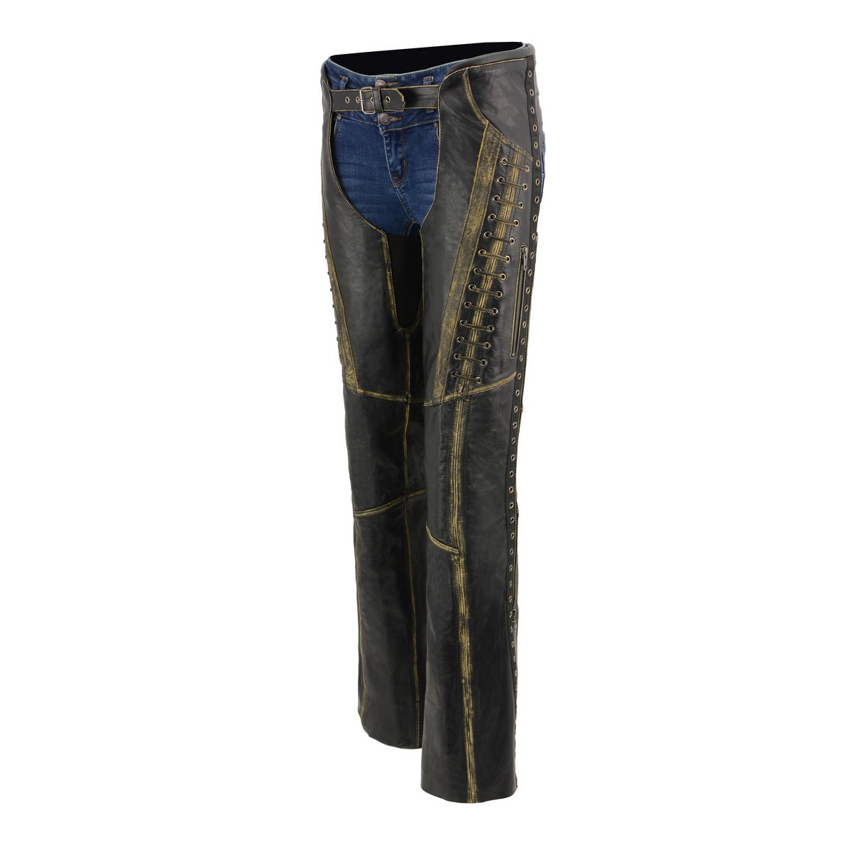 Milwaukee Leather MLL6527 Women's 'Laced' Distressed Brown Leather Chaps - Milwaukee Leather Womens Leather Chaps