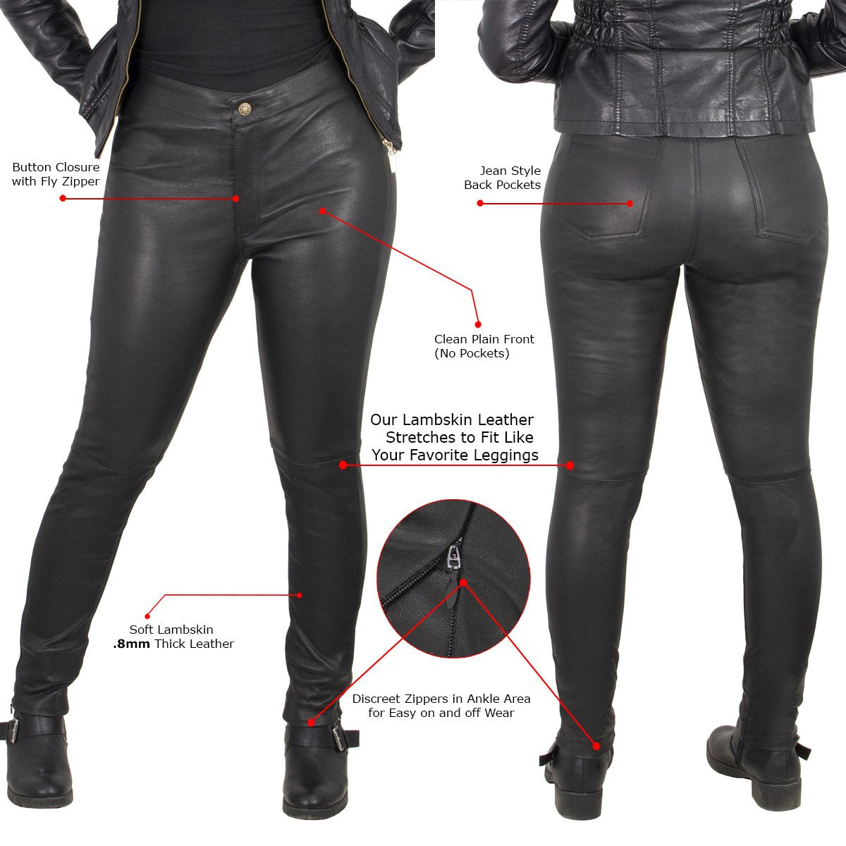 Milwaukee Leather MLL6690 'Sandy' Women's Black Lambskin Stretch Leath