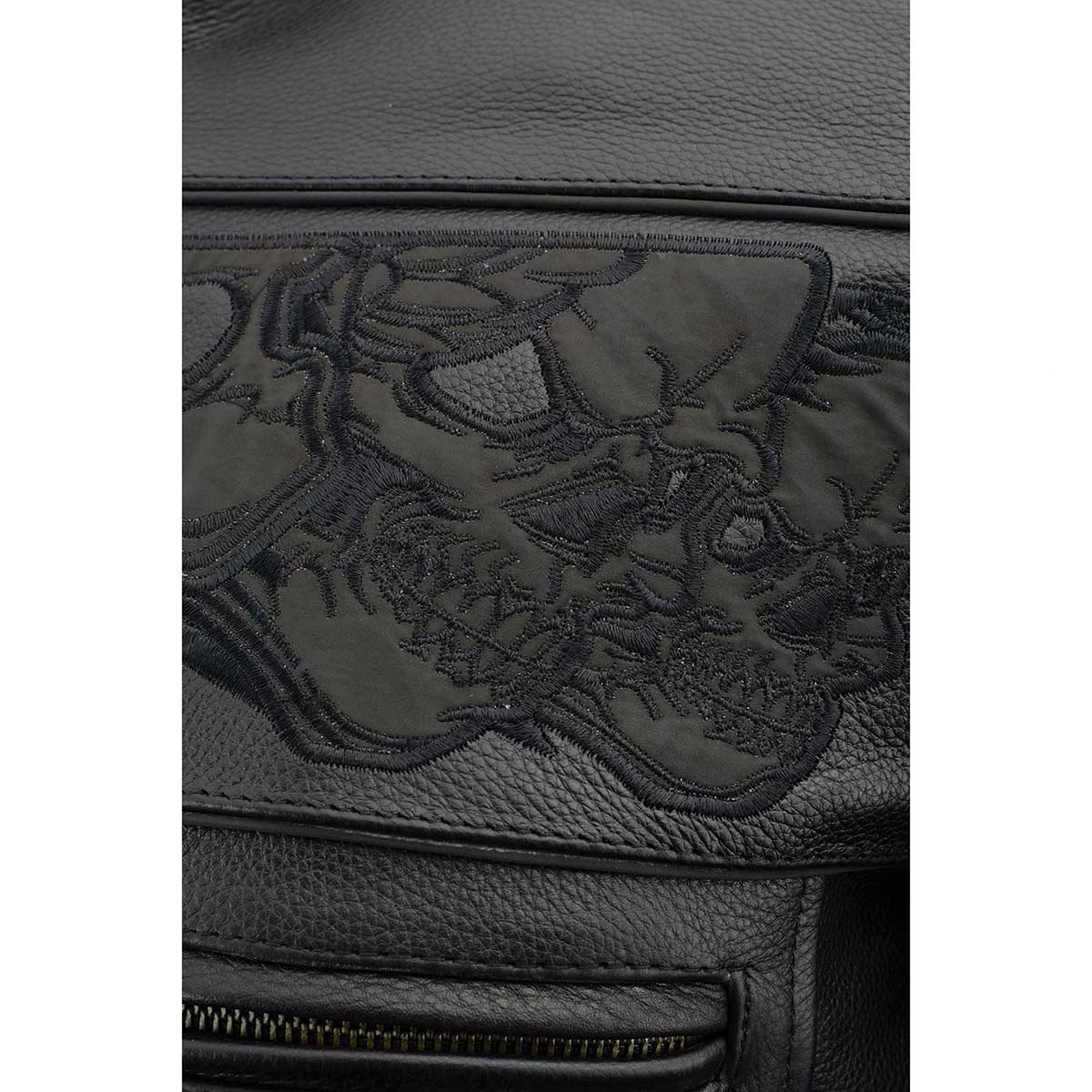 Milwaukee Leather MLM1500 Men's Crossover Black Leather Scooter Jacket with Reflective Skulls