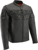 Milwaukee Leather MLM1500 Men's Crossover Black Leather Scooter Jacket with Reflective Skulls and Gun Pockets - Milwaukee Leather Mens Leather Jackets