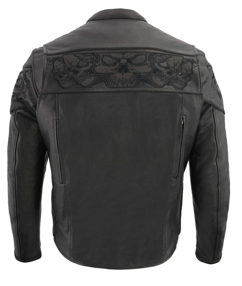 Milwaukee Leather MLM1501 Men's 'Cool-Tec' Black Leather Crossover Scooter Jacket with Reflective Skulls and Gun Pockets - Milwaukee Leather Mens Leather Jackets