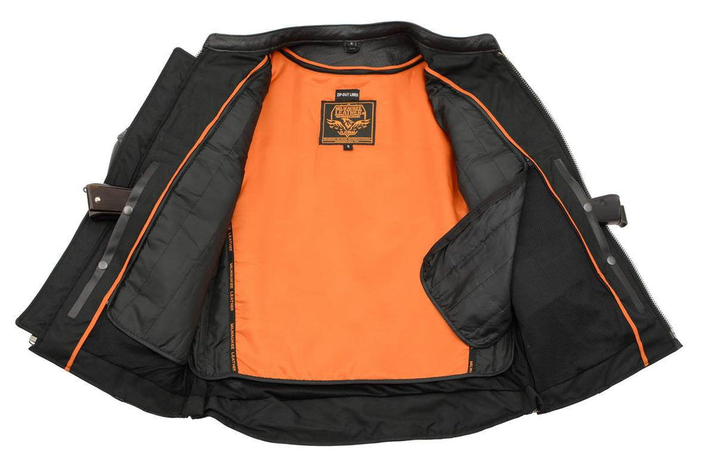 Milwaukee Leather MLM1501 Men's 'Cool-Tec' Black Leather Crossover Scooter Jacket with Reflective Skulls and Gun Pockets - Milwaukee Leather Mens Leather Jackets