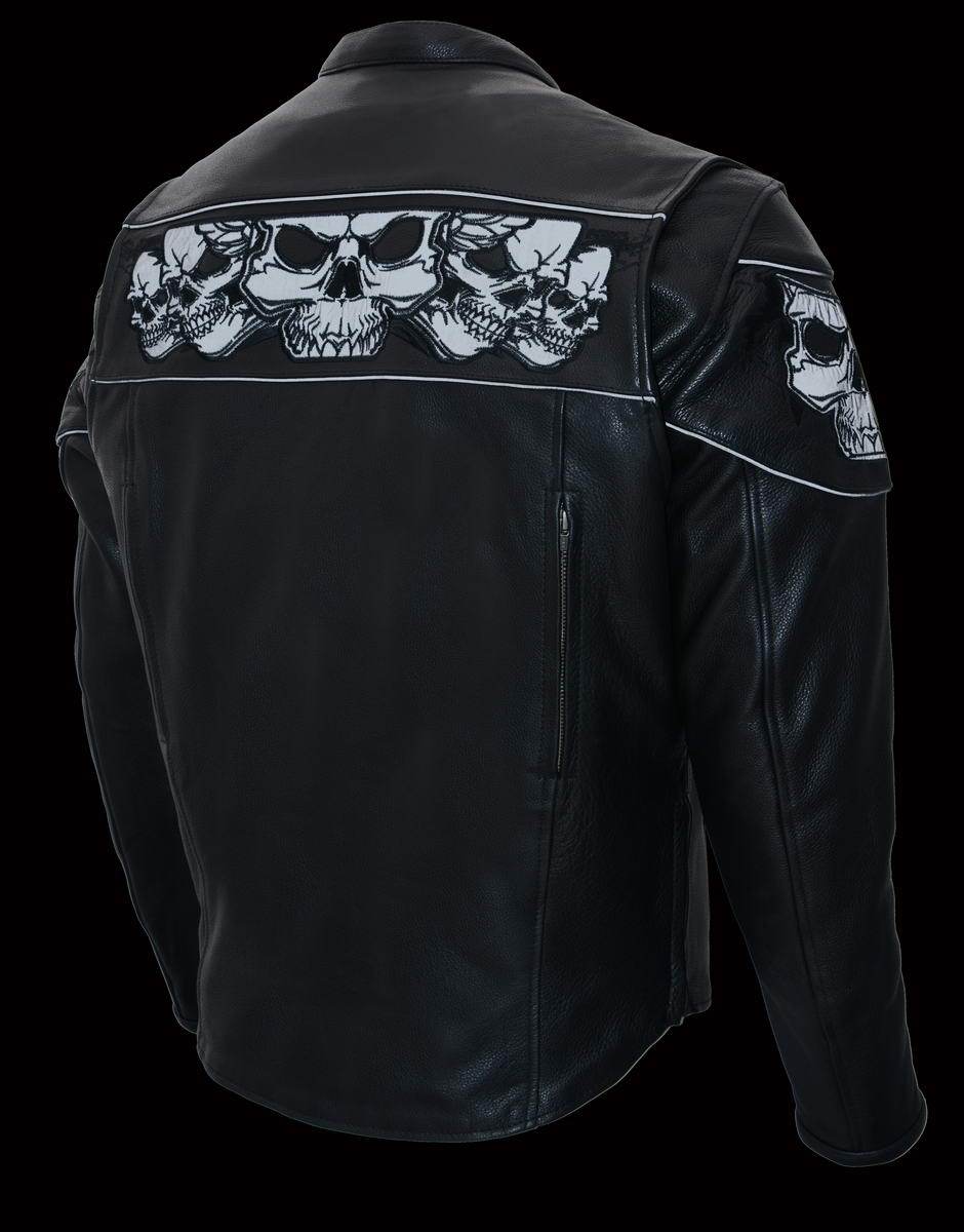 Milwaukee Leather MLM1501 Men's 'Cool-Tec' Black Leather Crossover Scooter Jacket with Reflective Skulls and Gun Pockets - Milwaukee Leather Mens Leather Jackets