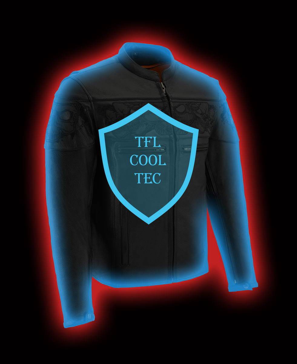 Milwaukee Leather MLM1501 Men's 'Cool-Tec' Black Leather Crossover Scooter Jacket with Reflective Skulls and Gun Pockets - Milwaukee Leather Mens Leather Jackets