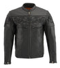 Milwaukee Leather MLM1501 Men's 'Cool-Tec' Black Leather Crossover Scooter Jacket with Reflective Skulls and Gun Pockets - Milwaukee Leather Mens Leather Jackets