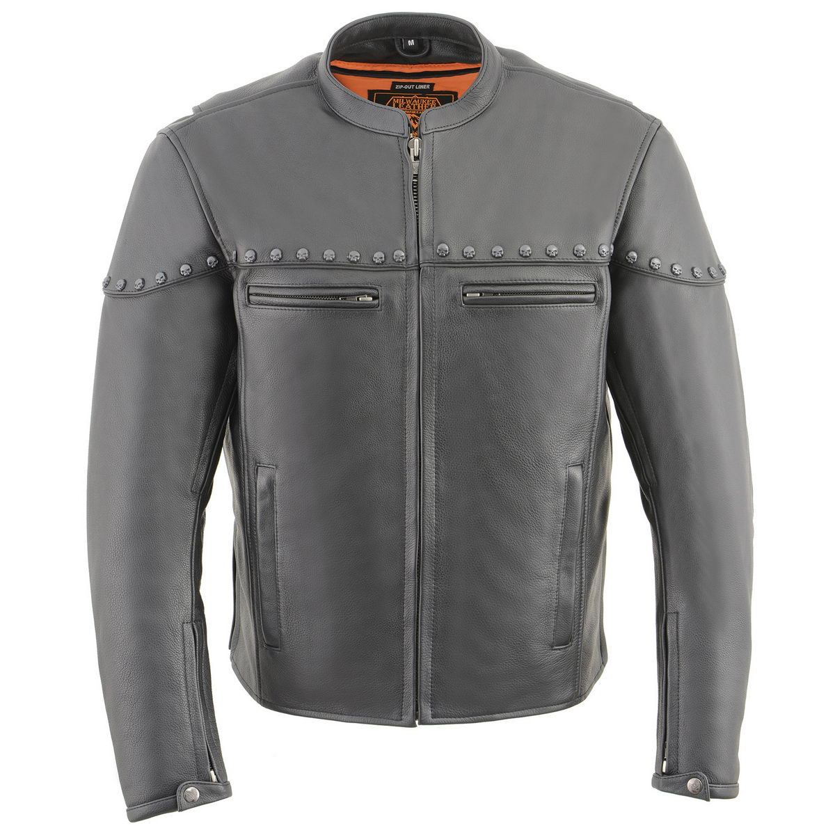 Milwaukee Leather MLM1504 Men's ‘The Skelly Racer’ Black Premium Moto Leather Jacket