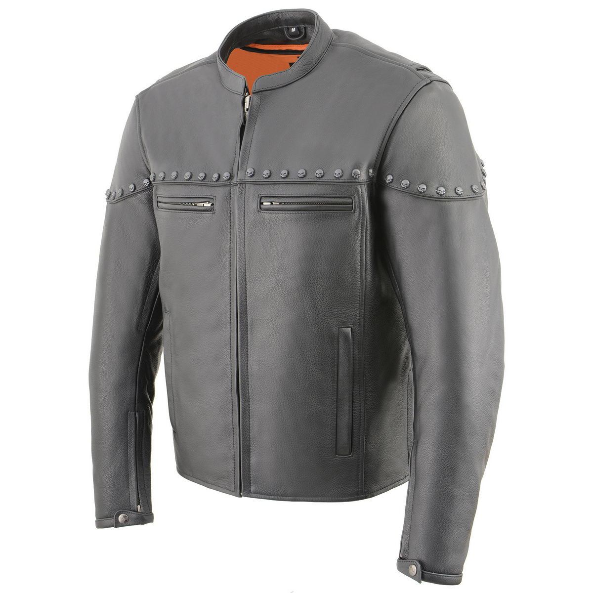 Milwaukee Leather MLM1504 Men's ‘The Skelly Racer’ Black Premium Moto Leather Jacket