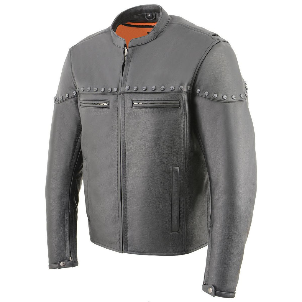 Milwaukee Leather MLM1504 Men's ‘The Skelly Racer’ Black Premium Moto Leather Jacket