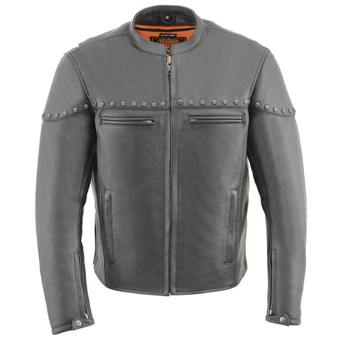 Milwaukee Leather MLM1504 Men's ‘The Skelly Racer’ Black Premium Moto Leather Jacket