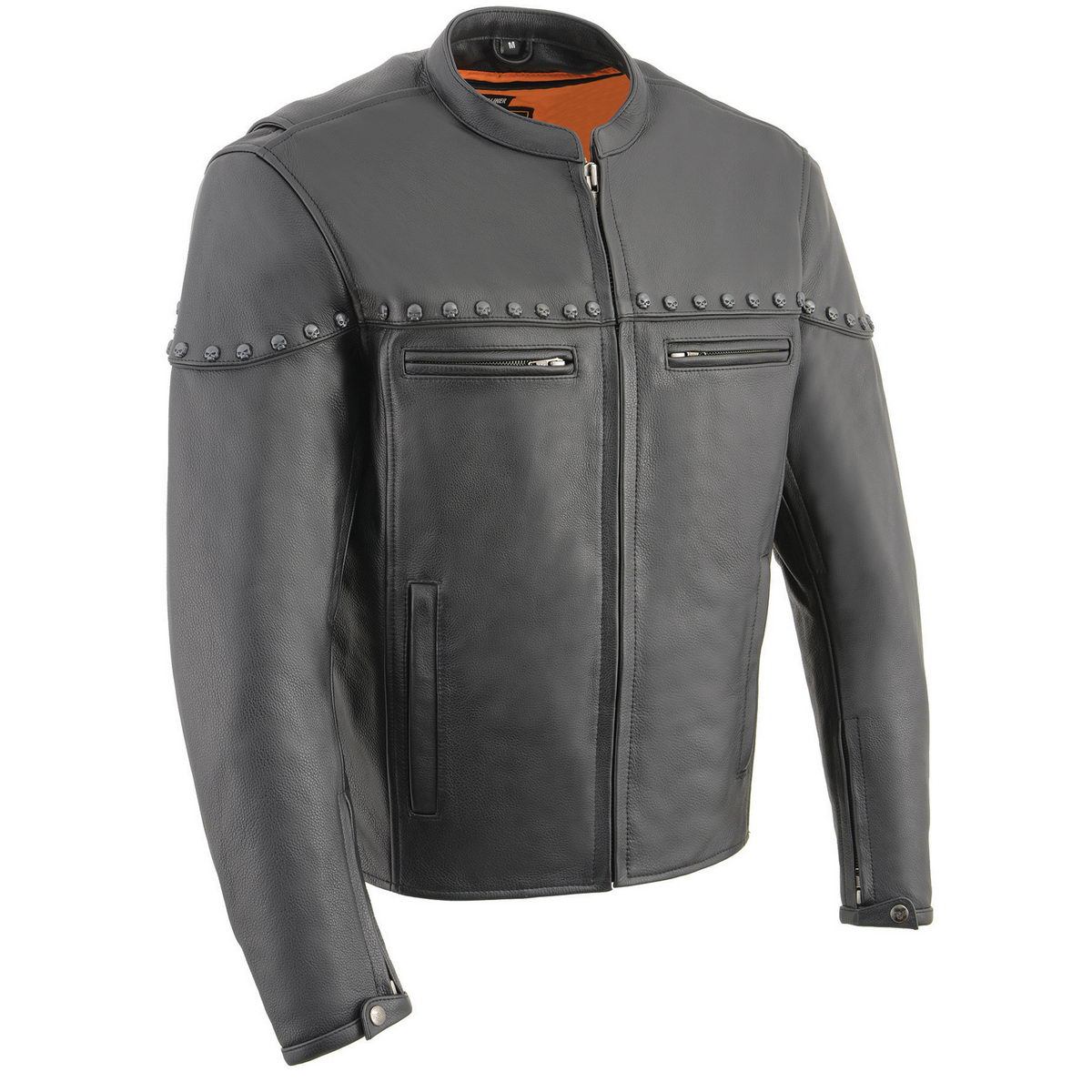 Milwaukee Leather MLM1504 Men's ‘The Skelly Racer’ Black Premium Moto Leather Jacket