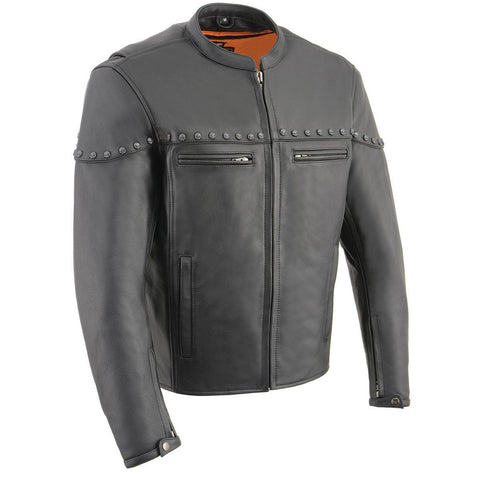 Milwaukee Leather MLM1504 Men's ‘The Skelly Racer’ Black Premium Moto Leather Jacket