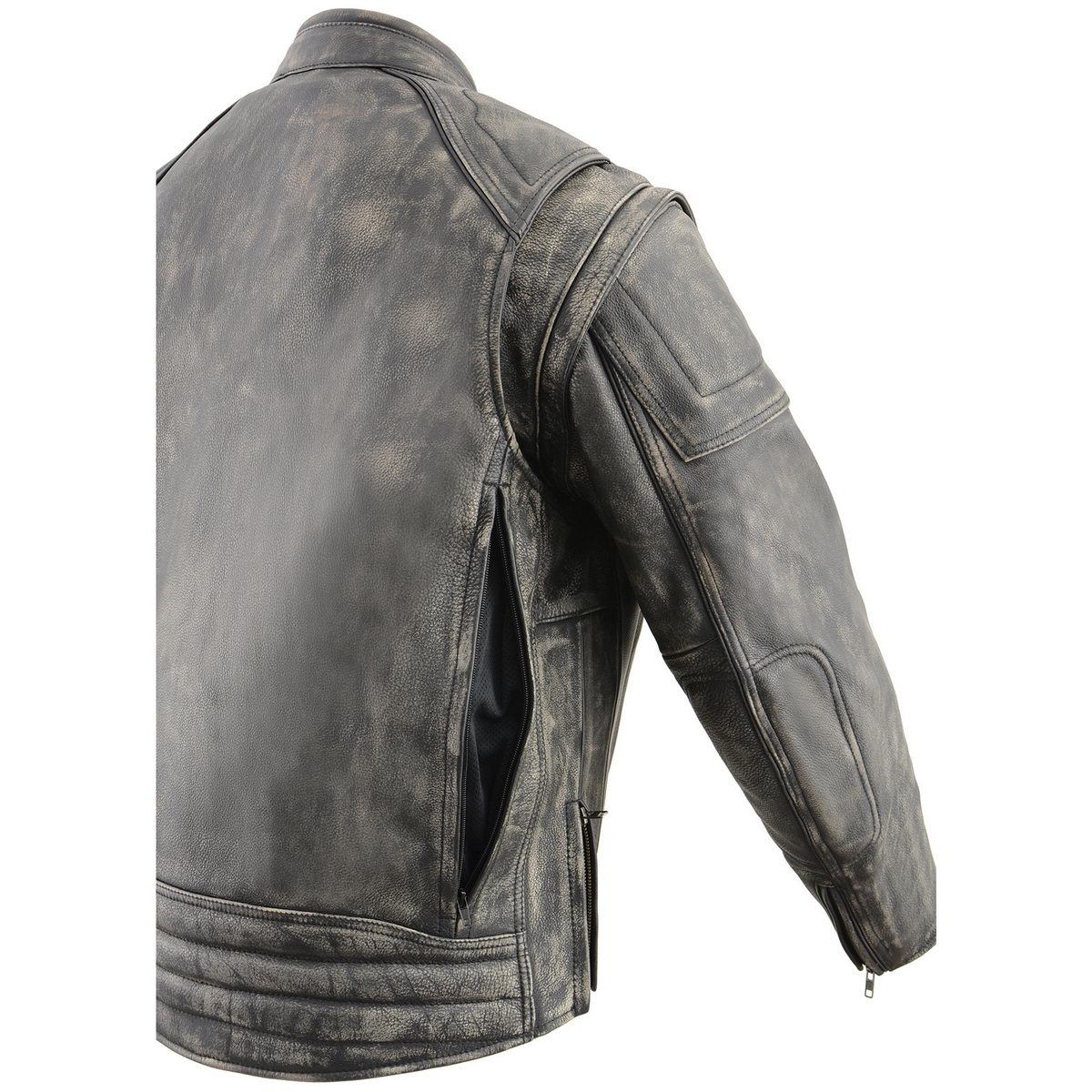 Milwaukee Leather MLM1509 Men's Distress Brown ‘2 in 1’ Leather Jacket with Zip-Off Sleeves