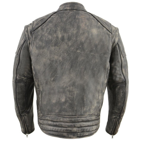 Milwaukee Leather MLM1509 Men's Distress Brown ‘2 in 1’ Leather Jacket with Zip-Off Sleeves