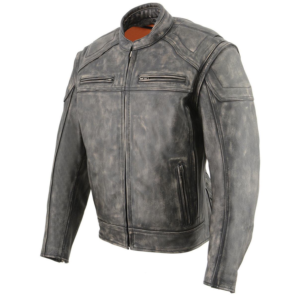 Milwaukee Leather MLM1509 Men's Distress Brown ‘2 in 1’ Leather Jacket with Zip-Off Sleeves