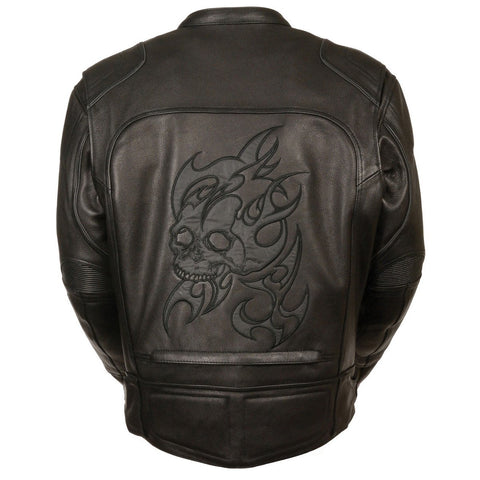 Milwaukee Leather MLM1510 Men's Black Leather Scooter Jacket with Reflective Skull