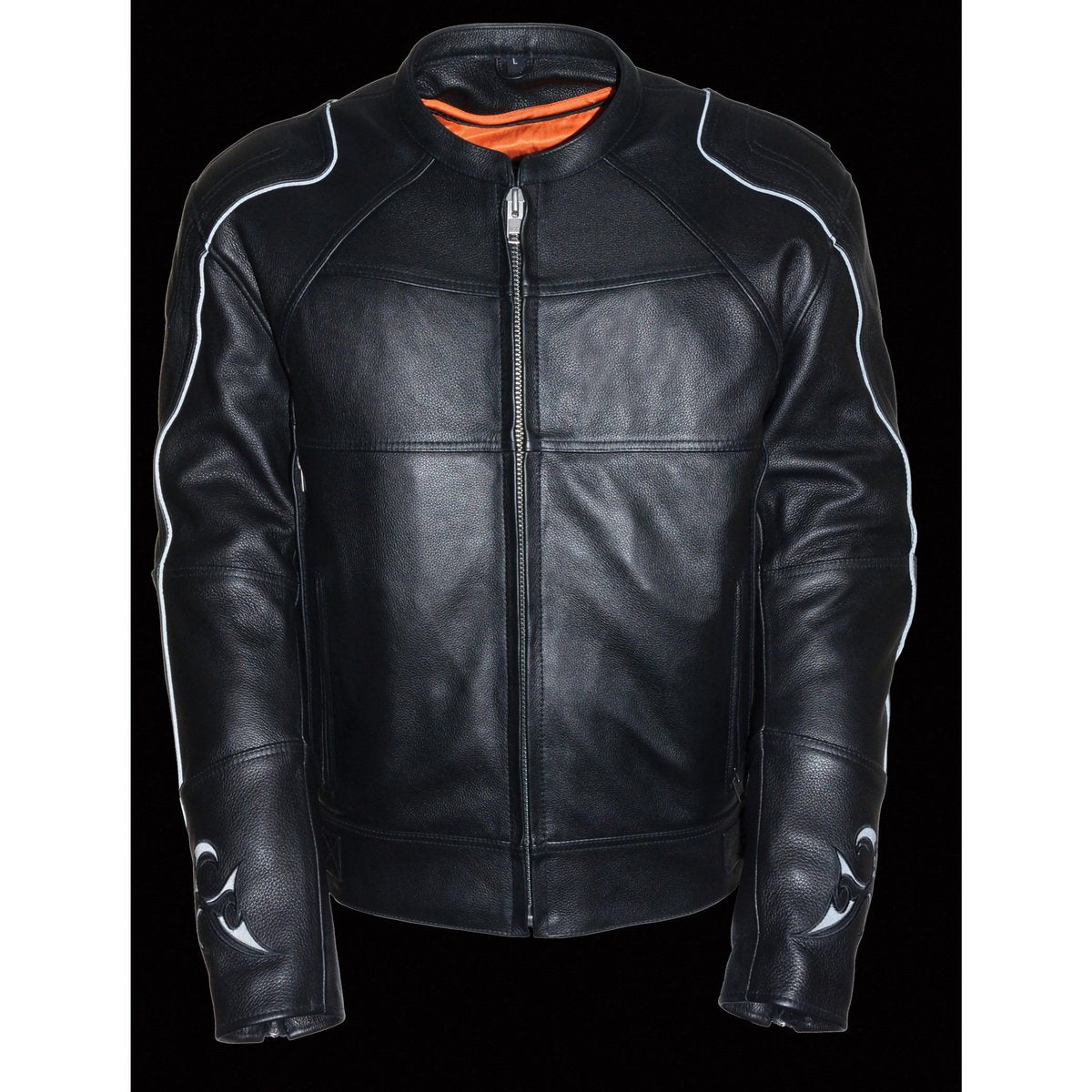 Milwaukee Leather MLM1510 Men's Black Leather Scooter Jacket with Reflective Skull