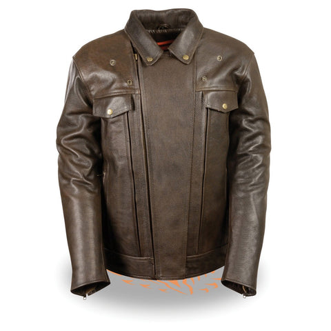 Milwaukee Leather MLM1522 Mens Retro Brown Leather Motorcycle Jacket with Gun Pockets - Milwaukee Leather Mens Leather Jackets