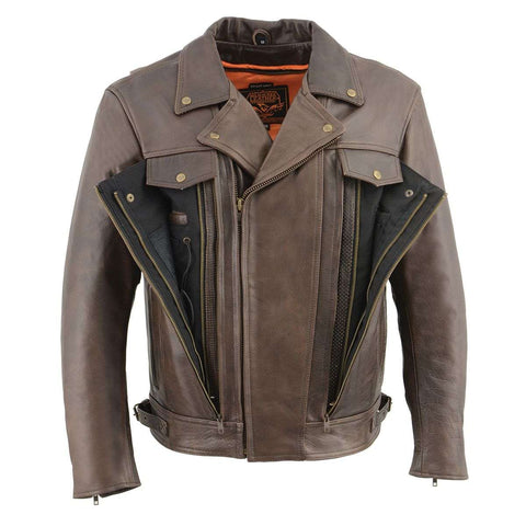 Milwaukee Leather MLM1522 Men's ‘Vented’ Retro Brown Leather Motorcycl ...