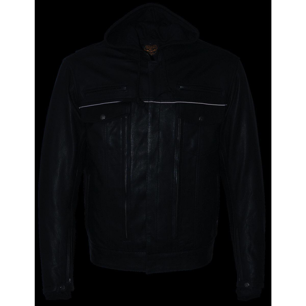 Milwaukee Leather MLM1537 Men's Black Leather ‘Utility Pocket’ Vented Jacket with Removable Hoodie