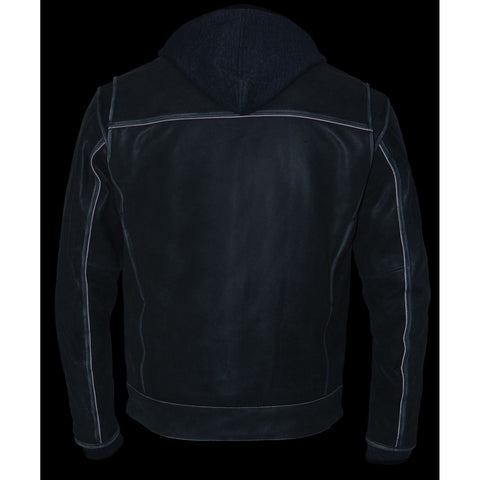 Milwaukee Leather MLM1539 Men's Distressed Grey Leather ‘Utility Pocket’ Vented Jacket with Removable Hoodie
