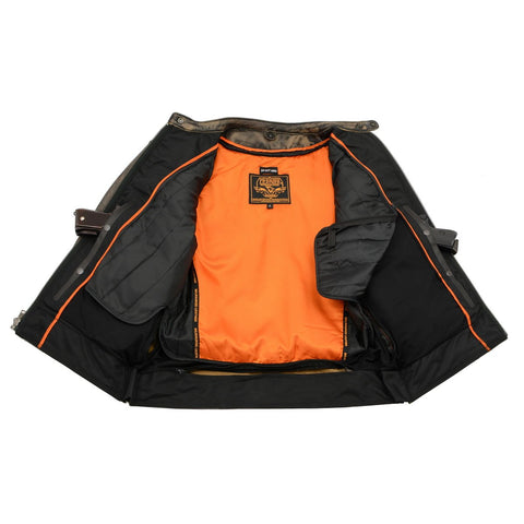 Milwaukee Leather MLM1550 Men's Vented Black-Beige Distressed Leather Scooter Jacket