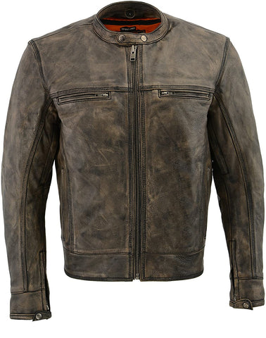 Milwaukee Leather MLM1550 Men's Vented Black-Beige Distressed Leather Scooter Jacket