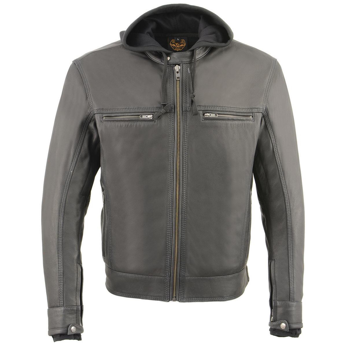Milwaukee Leather MLM1552 Men's Black Leather ‘Utility Pocket’ Vented Jacket with Removable Hoodie